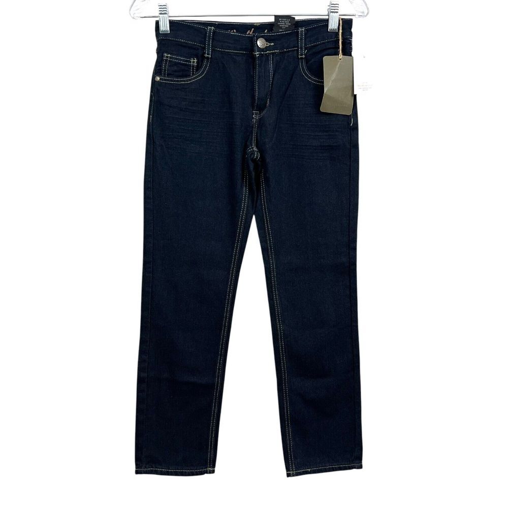 Original Weatherproof Girls Denim Jeans Slim 5 Pockets Zip Dark Blue Sz 12*